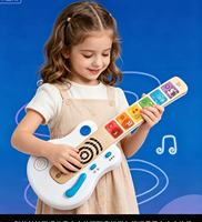 Mini Electric Key Type ABS Plastic Rock Guitar Toy Educational Musical Instrument for Baby with 5 Scales and Strings