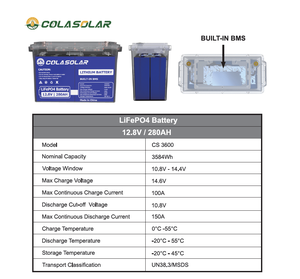 3.6kwh 280ah 12.8V LiFePO4 pin lithium 3584wh Stackable điện ngoài trời Hệ thống lưu trữ 10000 + chu kỳ AC đầu ra MSDS chứng nhận - Product Image 3