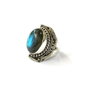 11.2 Gram Fashionable <b>Labradorite</b> <b>Ring</b> Gold Plated Vintage Style Bezel Setting Inlay on Alloy Free Size Gift - Product Image 1