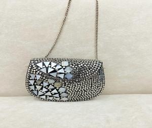 Trendy Vintage Bohemian <b>Silver</b> Evening Designer <b>Clutch</b> Handmade Luxury Indian Resin Brass Mosaic Metal <b>Bag</b> Lady Style Ready Ship - Product Image 6