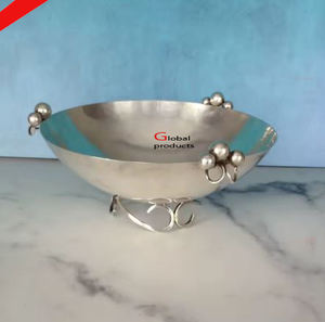 Tazón para servir frutas y postres de acero inoxidable con acabado plateado de aspecto único para restaurante y bar de hotel - Product Image 2