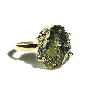 Anillo de punta de moldavita checa chapado en oro rosa de 14 quilates, piedra preciosa blanca, regalo de aniversario perfecto para mujeres y niñas - Product Image 1