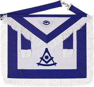 Mandil Masónico de Grado Pasado Maestro, Blanco con Flecos, 100% Piel de Cordero, Bordado a Mano, Borde de Cinta de Grosgrain Azul de Poliéster - Product Image 2