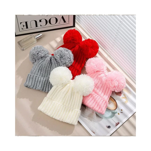 Gorro de invierno acrílico 100% de Color sólido para niños, gorro tejido con logotipo de Calavera, gorro de punto cálido, gorro de bebé al por mayor, otoño - Product Image 2