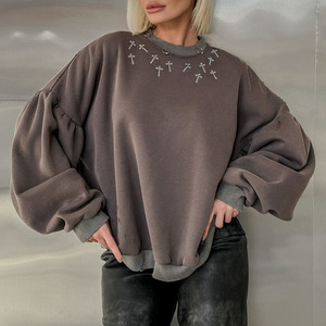 Sudaderas de cuello redondo desgastadas Unisex, peso pesado personalizado 420 Gsm 100% algodón, impresión Digital lavada con ácido para invierno - Product Image 3