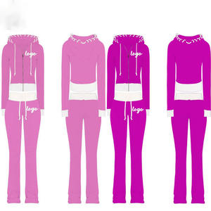 Ensembles de survêtements 2 pièces pour femmes avec logo personnalisé veste à glissière à manches longues et pantalon de survêtement ensemble pour femmes vêtements - Product Image 1