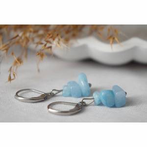 Boucles d'oreilles pendantes en argent sterling 925 faites à la main, pierres précieuses en calcédoine aqua naturelle, forme ronde de 8 mm, prix de gros - Product Image 5