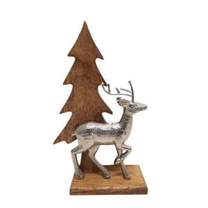 Árbol de hierro y madera de aluminio con Reno, Base de plata y color Natural, led gigante para decoración de Festival de Navidad - Product Image 1