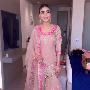 Launch – ensemble de vêtements de soirée haut Plazzo et Dupatta, robe en tissu imitation Georgette, entièrement cousue, robe traditionnelle - Product Image 1