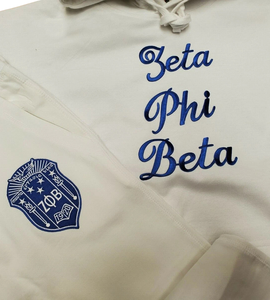 Zeta phi ชุดวอร์มสำหรับผู้หญิง1920สีน้ำเงินเข้มรุ่นเบต้าเสื้อฮู้ดผ้าฟลีซปักและกางเกงวอร์มสไตล์กรีกสองชิ้น - Product Image 2