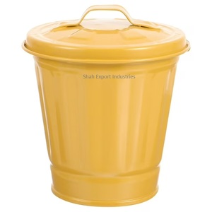 Poubelles rondes en métal de taille haute poubelle enduite bleu ciel avec couvercle pour la maison et le jardin parc nettoyage utilisation porte-poubelle - Product Image 4