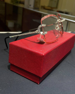 Lunettes de soleil carrées sans monture de qualité professionnelle, verres miroir à bords taillés, strass brillants, légères, durables, emballage de luxe - Product Image 1