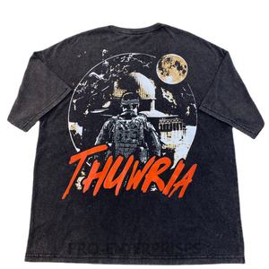 High Quality <b>Men</b> Heavyweight 100% Cotton Acid wash Fleece Oversized Boxy Mock Neck T-<b>Shirt</b> with <b>Silk</b> Screen Printed - Product Image 2