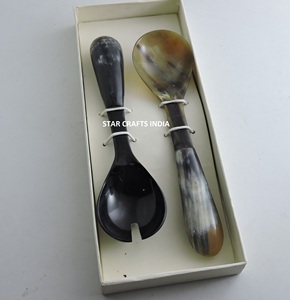Wholesale Premium Quality Horn Salad Servers Set of 2 Pcs Premium Kitchenware <b>Serving</b> <b>Spoons</b> for Parties From India - Product Image 1