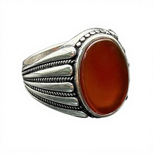 Ottoman Style Men's Sterling Silver <b>Ring</b> with Red Agate Handmade Masculine Turkish Jewelry Oval-shaped Carnelian <b>Statement</b> <b>Ring</b> - Product Image 1