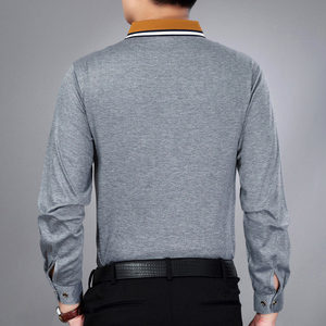 Camisetas de manga larga con cuello en V de algodón liso clásico al por mayor, polos para hombre de manga larga completa - Product Image 6