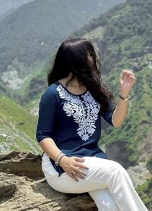 Unity Luxure Luxury Embroidered Women <b>Kurti</b> Premium Soft Crepe Fabric with Elegant White Thread Embroidery - Product Image 5