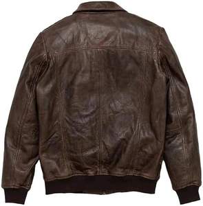 Blouson de bombardier en cuir classique marron vintage pour hommes - Product Image 4