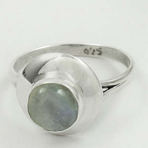 Anillo de Plata de Ley 925 con Piedra Redonda de Moda, Joyería Hecha a Mano con Piedra Natural de Luna Arcoíris, Precio al por Mayor - Product Image 1