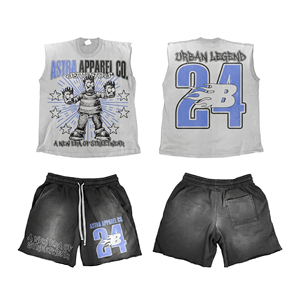 280 GSM French Terry Cotton Polyester Sleeveless T Shirt Shorts <b>Set</b> Custom DTF Print Logo Men Sleeveless shirt and Shorts <b>Set</b> - Product Image 5