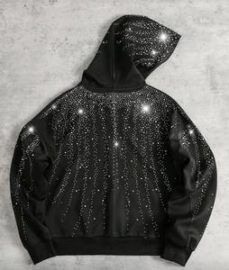 Sweat à capuche zippé pour homme en coton 100% avec strass, veste streetwear scintillante avec cristaux, respirante, de haute qualité et luxueuse - Product Image 2