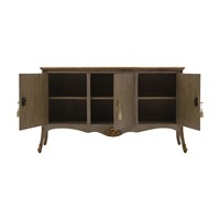 Buffet moderne Maxime fait main en bois de mahogany massif avec sculptures en bois et finition noyer pour salon