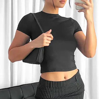 Camiseta Corta Blanca de Cuello Redondo para Mujer, Ajustada, de Color Sólido, Camisetas de Verano Informales de Algodón