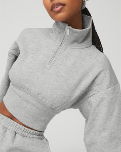 New Arrival Women's 2-Piece Sports <b>Shorts</b> Set T-Shirt Winter Solid 100% Cotton Fleece Patch Applique Logo <b>Zip</b> - Product Image 4