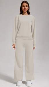 Tenue confortable automne hiver 2 pièces pour femmes sweat surdimensionné et pantalon de survêtement avec poches bouton décoration hauts longs - Product Image 5