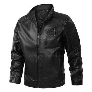 Veste en cuir pour homme, col montant, logo sur le devant, fermeture éclair, imperméable et écologique, respirante, mode d'hiver, best-seller, prix bas - Product Image 1