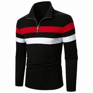 2025 superventas al por mayor bajo MOQ hombres Casual contraste rayas Patchwork manga larga media cremallera sudadera servicio OEM - Product Image 2