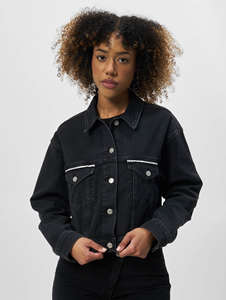 Custom Black Women's Denim Jacket Premium Quality Button Fastening All Seasons Comfort Cotton Filling OEM Piping <b>Detail</b> - Product Image 6