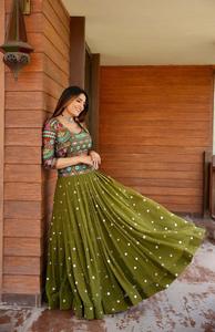LEHENGA CHOLI DE GEORGETTE CON BORDADO DE MODA Y DUPATTA GRIS - Product Image 6