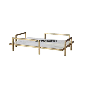 Plateau de service de luxe, de qualité supérieure, unique et élégant, en métal plaqué or et marbre blanc, pour la maison et les hôtels - Product Image 1