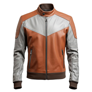Classy Men's Brown White Genuine Sheepskin Leather Motorbike Jackets Quilted Shoulders Lightweight Motorcycle Jacket For Men - Product Image 3