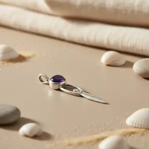 Bijoux en argent 925 pour femmes, cadeau, pendentif en améthyste taille émeraude avec motif goutte d'eau, pendentifs en or rose numérotés - Product Image 1