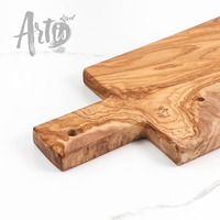 Planche à découper rustique méditerranéenne en bois d'olivier brun doré, sculptée à la main, de qualité supérieure, avec poignée, durable pour la maison