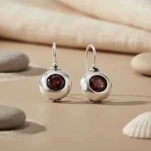 Pendientes de bola de granate chapados en plata 925 Art Palace Classic para mujer, joyería para bodas y fiestas, estilo engaste de aleación - Product Image 3