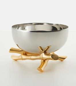 Bol de serveur à tige de feuille en acier inoxydable de haute qualité avec tige de fleur décorative en laiton Bol à noix à condiments de qualité supérieure - Product Image 3