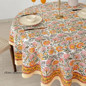 Sage Dahlia indien fait à la main bloc imprimé fleuri 100% coton nappe couverture taille personnalisée pour la maison hôtel ou boutique - Product Image 3