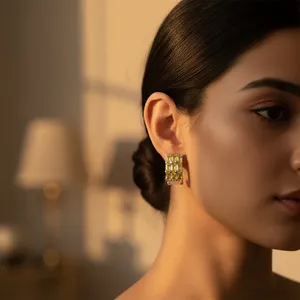 Pendientes de Perlas Amarillas Plateadas de Moda para Mujer, Joyería Religiosa Linda y Moderna, Diseño Geométrico para Fiestas, Latón con Rodio - Product Image 2