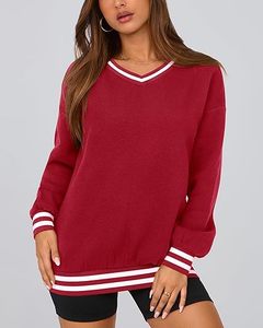 Sudaderas con cuello en V de manga larga informales de gran tamaño para mujer de alta calidad - Product Image 5