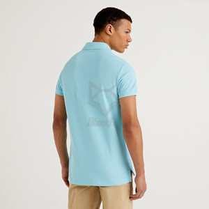 Polo de Algodón Azul Claro para Hombre, Manga Corta, Color Sólido, Informal, Transpirable, Tela Oxford, Logotipo Estampado en la Parte Delantera - Product Image 2