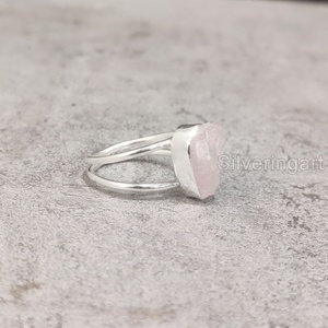 Bijoux en pierre brute bague pour femme Quartz Rose brut naturel pierre précieuse pierre de naissance d'avril bijoux à double bande bague en argent Sterling 925 - Product Image 4