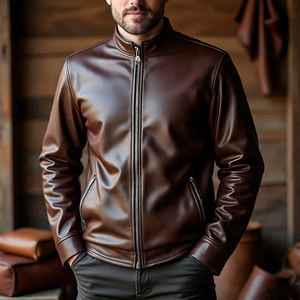 Men's Outerwear Custom Handmade Full Zipper Genuine Leather <b>Shirts</b> | Men Wholesale Fashion Full <b>Zip</b> Sheep Skin Leather <b>Shirt</b> - Product Image 3
