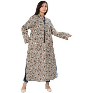 Boho Style Cotton Block Print <b>Long</b> Jacket for Women Ethnic Printed Zip-Up <b>Coat</b>, Handmade <b>Lightweight</b> Festival Outerwear - Product Image 2