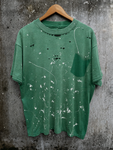 เสื้อยืดฮองกวนแบบวินเทจทรงบ็อกซี่ ขาดๆ ซีดๆ ทำสีแบบแอซิดวอช  ไซส์ใหญ่  แบบครอป  ลายเพ้นท์มือ - Product Image 1