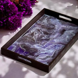 Bandeja de madera y resina epoxi DISEÑO DE geoda marrón y púrpura, bandeja de servicio, bandeja de TV, bandeja única, bandeja hecha a mano, - Product Image 1