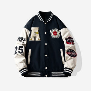 OEM Custom High Quality Men Canvas Puffer Varsity Jacket Loose Casual Plus Size <b>Stand</b> Collar Front Logo Eco-Friendly Windproof - Product Image 1