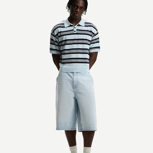 กางเกงยีนส์ขาสั้นผ้าฝ้าย100% ลำลองสำหรับผู้ชายกางเกงขาสั้นผ้าเดนิมแผ่นหนังประดับพลอยเทียมสำหรับล้างโลโก้ออกแบบได้ตามต้องการ - Product Image 6